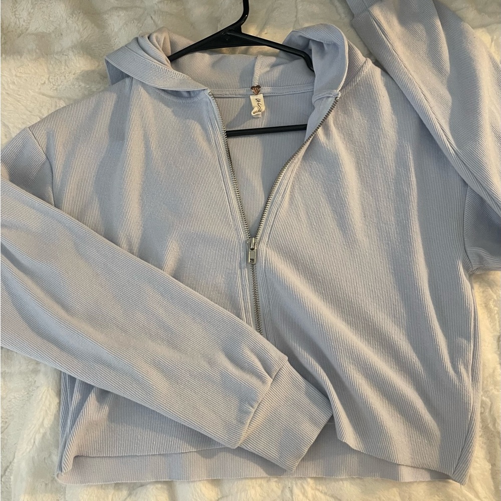 Pacsun La Hearts Baby Blue Crop Zipup Hoodie